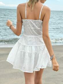 SHEIN Bubbli 2025 Vestido corto de mujer de moda con aplicaciones de encaje, vestido blanco