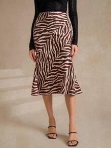 Amorya Zebra Striped Mermaid Hem Skirt - Multicolor - View 4