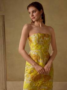 MOTF PREMIUM 花卉提花开衩下摆连衣裙