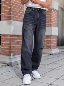 Manfinity Homme Quần Jeans ống đứng cài nút thường ngày cỡ lớn cho nam, mặc hàng ngày - màu đen - Xem 6