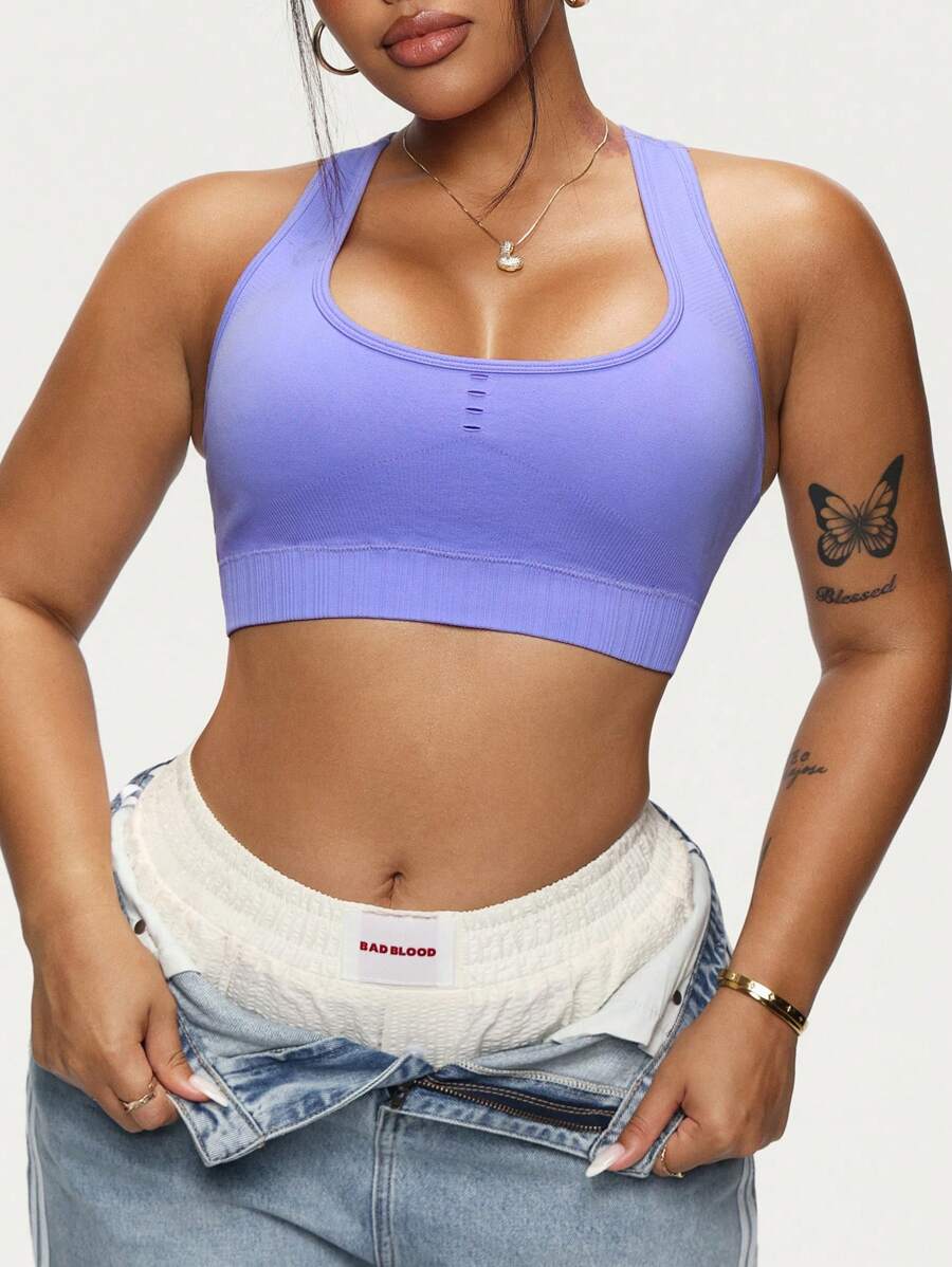 SHEIN Sovereign Charm Plus Size Women Sports Bra, Fashionable And Suitable For Summer - Purple - View 1