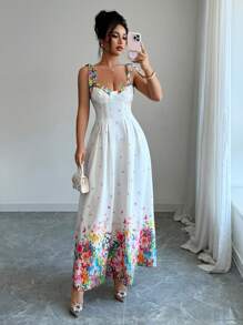 Elenzga Women Casual Placement Flower Slip Dress - Multicolor - View 6