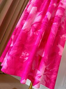 Celure Plus Size Square Neck Spaghetti Strap Ruffle Hem Elasticized Waist A-Line Maxi Dress, Elegant Holiday Colorful Tie Dye Pattern, Suitable For Spring/Summer