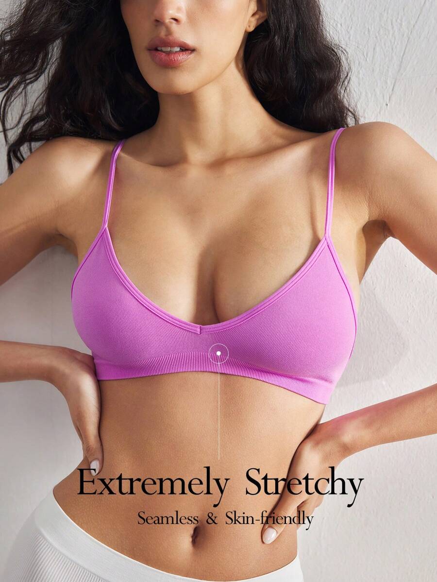Ocili Leisure Seamless Stretchy Rib-Knit Wireless Bra, Comfortable Lingerie For Women - Purple - View 1