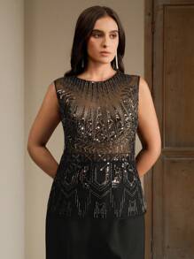 Anewsta Top sin mangas de moda con decoración de lentejuelas y remaches para mujer de talla grande