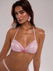 SHEIN BAE Vacation Beach/Women's Beach Vacation Starfish Halter Bikini Set/Bathing Suits For Women/Swimsuits For Woman/Bikini/Bikini Set/Bathing Suits/Swimsuit/Trajes De Baño Mujeres/Vacation/Trajes De Baño Mujer/Pink Bathing Suit