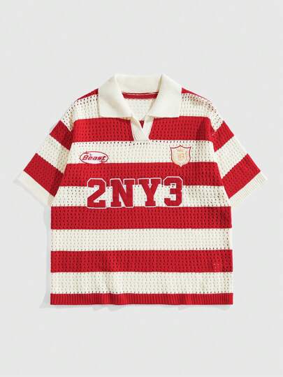 Street Life Men's Street Striped Number Jacquard Knit Sweater Polo