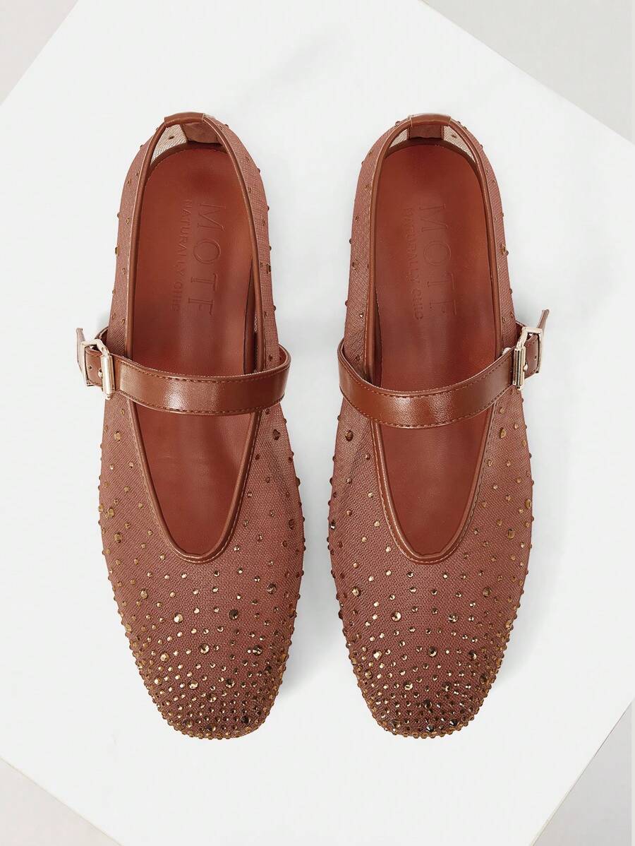 MOTF PREMIUM RHINESTONE DETAIL PU LEATHER FLATS FOR CHRISTMAS - Brown - View 1