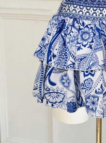 SHEIN Unity Women's Printed Ruffled Hem Bodycon Strapless Vacation Dress - Baby Blue - View 4