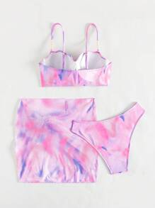 SHEIN Swim Bộ bikini nhuộm màu gợi cảm đi biển mùa hè dành cho nữ kèm váy Pareo che chắn - Nhiều màu - Xem 7
