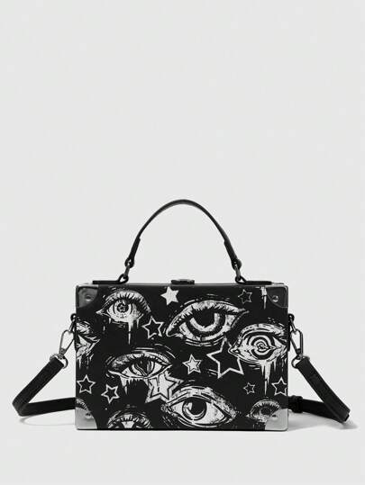 Goth Gothic Style Portable Box Shape Women Top Handle Bags, Halloween, Halloween Bags Perfect For Fancy Party Matching With Halloween Costumes