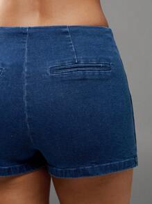 Avantive 夏季新款水洗A字牛仔短裤，简约风格，灰蓝色 - 灰色 - 查看 5