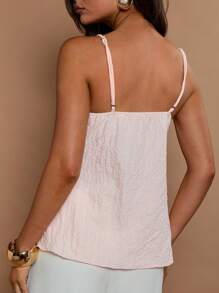 COSMINA Women's Summer Solid Color Twist Front Split Hem Camisole Tank Top - Pink - View 2