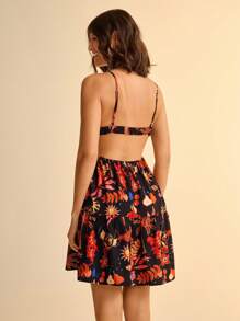 CAJUNI Holiday Leisure Pattern Print Color 's Short Dress - (The Pattern Is Randomly Cut, Each Piece Is Different) Casual Dresses For Women   Black Dress