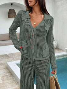 EURMUSE Phụ nữ Phụ nữ Mùa hè Crochet Bãi biển Kỳ nghỉ Mùa xuân Resort Mặc Boho Cotton Trắng Tiệc Sun Dress Trang phục cho Phụ nữ Hai mảnh 2 cái Set Co-Ord Bãi biển Mặc - Màu xanh Bạc hà - Xem 6
