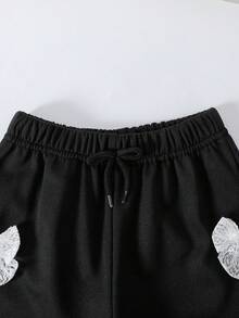 Young Girls Casual Lace Bow Knot Wide-Leg Pants, Sportswear Pants With Bows Bow Pants Lace Bow Pants Kawaii Pants Cute Pants - Black - View 5