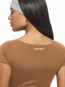 MISSGUIDED 弹力舞蹈紧身衣盖袖芭蕾连体衣瑜伽连体衣运动服短腿舞蹈服练习连体衣 - 棕色 - 查看 6