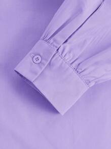 SHEIN Girlism 青少年女孩宽松长袖衬衫、合身吊带背心和短裤两件套，休闲 - 淡紫色 - 查看 7