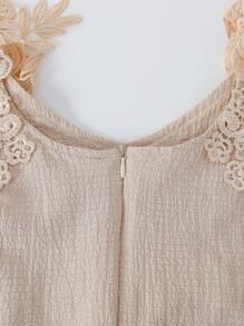 Tween Girls Textured Fabric Shoulder Flower Decor High-Waisted Long Pants - Apricot - View 5