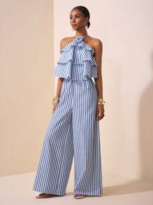 Zivah Lễ hội âm nhạc mới mùa hè 2025, Lễ Phục sinh, Ngày lễ Thánh Patrick, Phương Tây, Du mục, Tiệc sinh nhật, Tốt nghiệp, Phong cách đại học, Trang phục sinh viên, Thường ngày, Đa năng, Giải trí, Du lịch du ngoạn, Bãi biển, Tắm nắng, Thời trang, Trang phục dạo phố Bộ đồ liền thân không tay kẻ sọc xanh trắng xếp nếp - Xanh và trắng - Xem 4