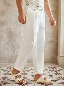 Manfinity VCAY Men's Casual Woven Mid-Rise Tapered Ankle White Pants - White - View 4