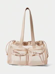 SHECARRY 时尚百搭甜美风格网眼单肩包、健身包 - 裸色 - 查看 2