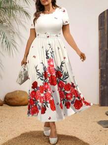 EMERY ROSE Vestido de verano elegante con estampado floral para mujer de talla grande - Blanco - Ver 3