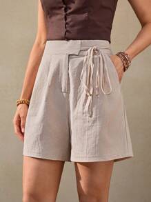 Wildy 美式乡村休闲亚麻短裤，夏季 - 杏色 - 查看 5