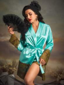 PinupPomp Französischer eleganter Spitzenkragen Damenschlafanzug, Herbst