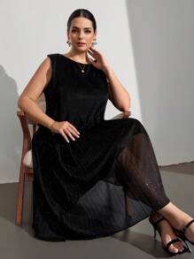 Chikora Vestido de trabajo elegante con pliegues de unicolor para mujer de talla grande, atuendos de maestra para mujer, atuendos de maestra de talla grande, atuendos de maestra, casual de negocios para mujer, atuendos de oficina para mujer, ropa de trabajo para mujer, atuendos de trabajo para mujer, ropa de oficina para mujer, vestimenta de oficina para mujer, casual de negocios para mujer, ropa de oficina, falda plisada - Negro - Ver 6