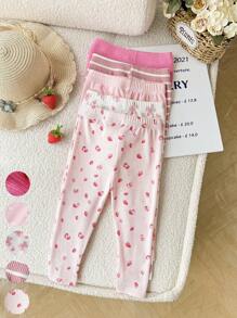 SHEIN Vintaside Kids Bộ 5 quần lót in họa tiết sọc hình gấu trái tim cho bé gái, phù hợp mặc hàng ngày, thích hợp cho mùa xuân/hè - Hồng - Xem 7