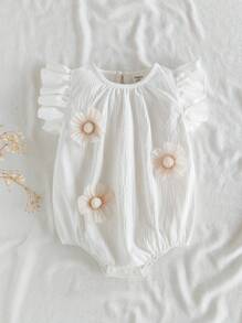 SHEIN Vintaside Kids Body de bebé niña con volantes y mangas cortas florales, estilo dulce, liviano para el verano