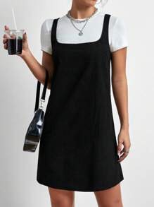 SHEIN EZwear Black Dress Solid Tank Dress Without Tee - Black - View 3