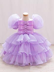 Glamorique Kids Cute Baby Purple Summer Multilayer Ruffle Cake Skirt Bubble Sleeve Princess Dress For Flower Girl,Soft Lilac Lavender Children Clothing With Belt - Mauve Purple - View 1