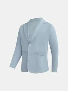 SHEIN 2pcs Teen Boys Casual Suit Set, Gentleman Style Streetwear Punk Rock School Outfit, Suitable For Spring/Summer Occasions Light Blue Suit Big Boy Suit,In Fall/Winter - Blue - View 4