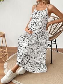 SHEIN Ditsy Floral Casual Sleeveless Maternity Dress For Vacation Women Summer Clothing,Vacation,Vacay Outfits Women - Black and White - View 4