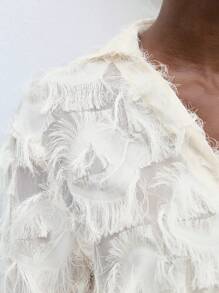 MAIJA Casual Linen Blend Striped Oversized Drop Shoulder Blouse - White - View 7