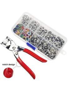 Set de 100 piezas de remaches a presión 9.5mm de 10 colores semi-coloreados con anillo de metal, botones pequeños con caja metálica hueca y herramienta de presión de alicates para costura