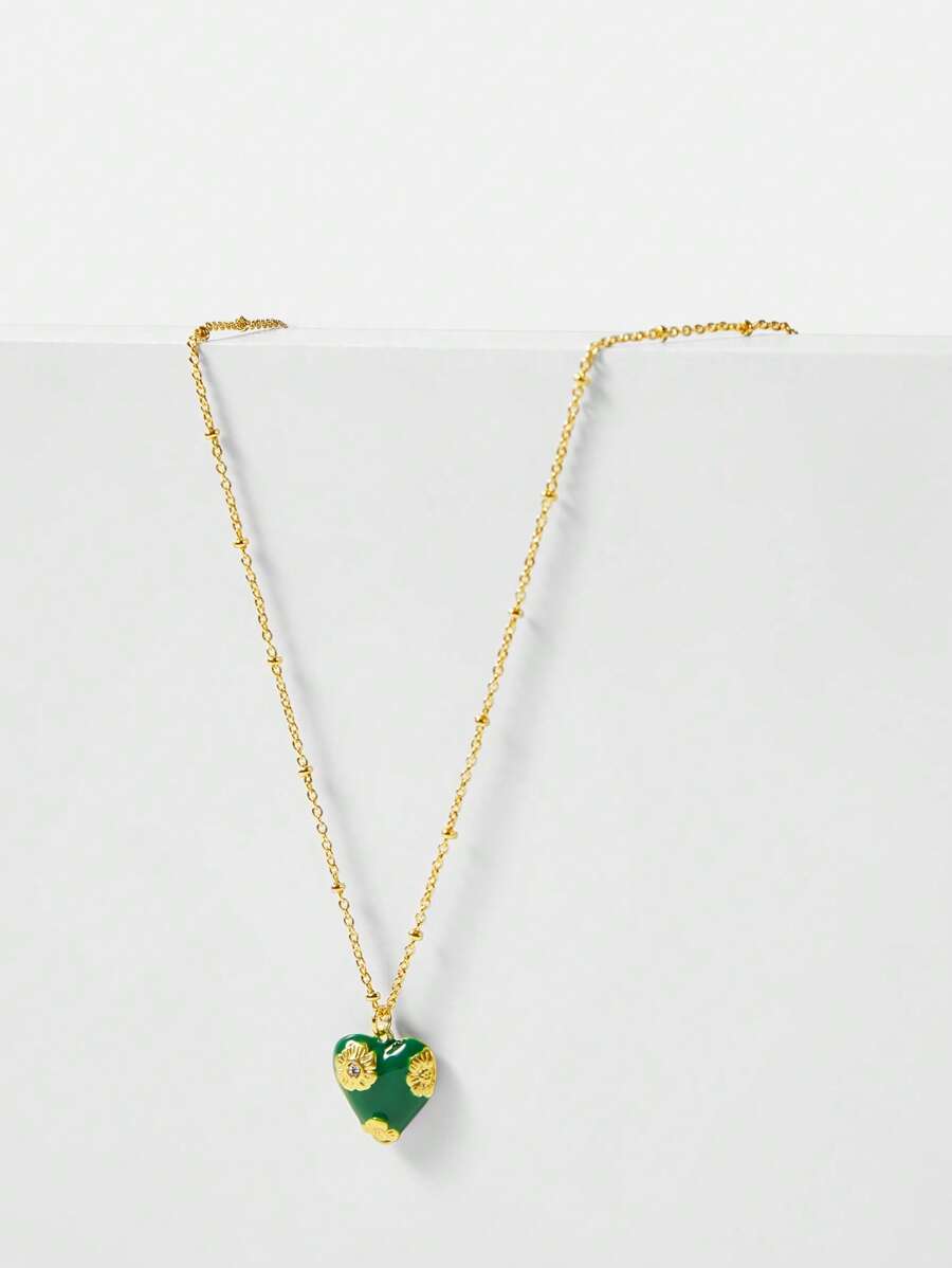 MOTF PREMIUM MẶT DÂY CHUYỀN TRANG TRÍ HÌNH TRÁI TIM VÀ HOA DẦU MÀU VÀNG - Màu xanh lá cây đậm - Xem 2