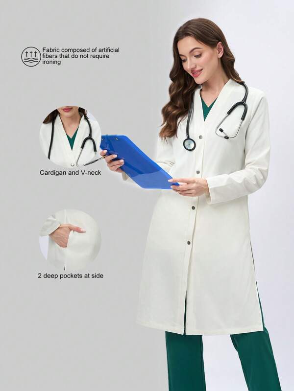 Scrubzie Extra Long Anti-Wrinkle Side Pockets Women's Lab Coat/Smock