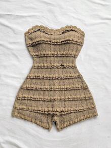 Soleia Bộ đồ liền thân co giãn viền ren, mùa hè - Màu Khaki - Xem 5