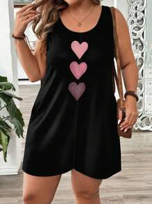 EMERY ROSE 大码休闲简约纹理心形印花连体衣，适合夏季度假