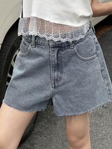 Dazy Kids Short Denim Casual e Solto com Franjas em Cor Sólida para Adolescentes, Roupas de Verão e Volta às Aulas
