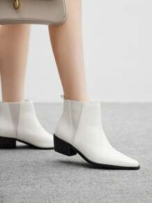 CUCCOO BIZCHIC 女士方头粗跟弹力切尔西靴和踝靴，白色 - 白色 - 查看 8