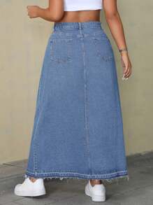SHEIN ICON Váy denim dài thêm viền thô thường ngày cỡ lớn cho nữ - Rửa nhẹ - Xem 2