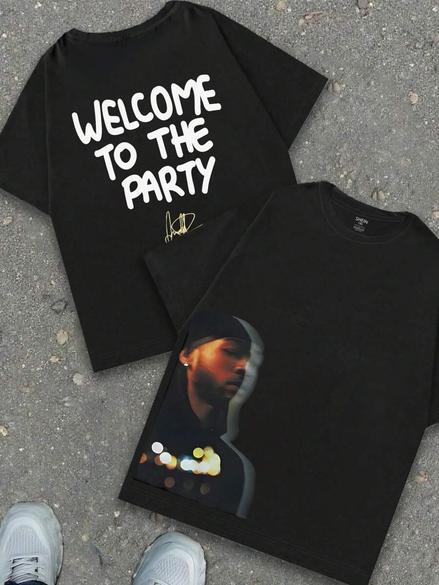 Maweii 大码女式复古街头标语和图案 T 恤嘻哈春夏日常穿着 T 恤，女式上衣 - 黑色 - 查看 1