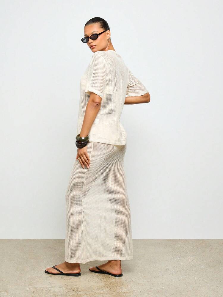AiiRZ Summer Resort Two Piece Beach Cover Up Ribbed Knit Vacation Pool Loungewear Skirt Set Beachwear Festival Set