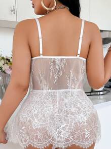 SHEIN 2件套加大码法式浪漫蕾丝蝴蝶结性感内衣套装 - 白色 - 查看 2