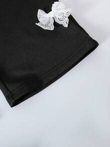 Young Girls Casual Lace Bow Knot Wide-Leg Pants, Sportswear Pants With Bows Bow Pants Lace Bow Pants Kawaii Pants Cute Pants - Black - View 6