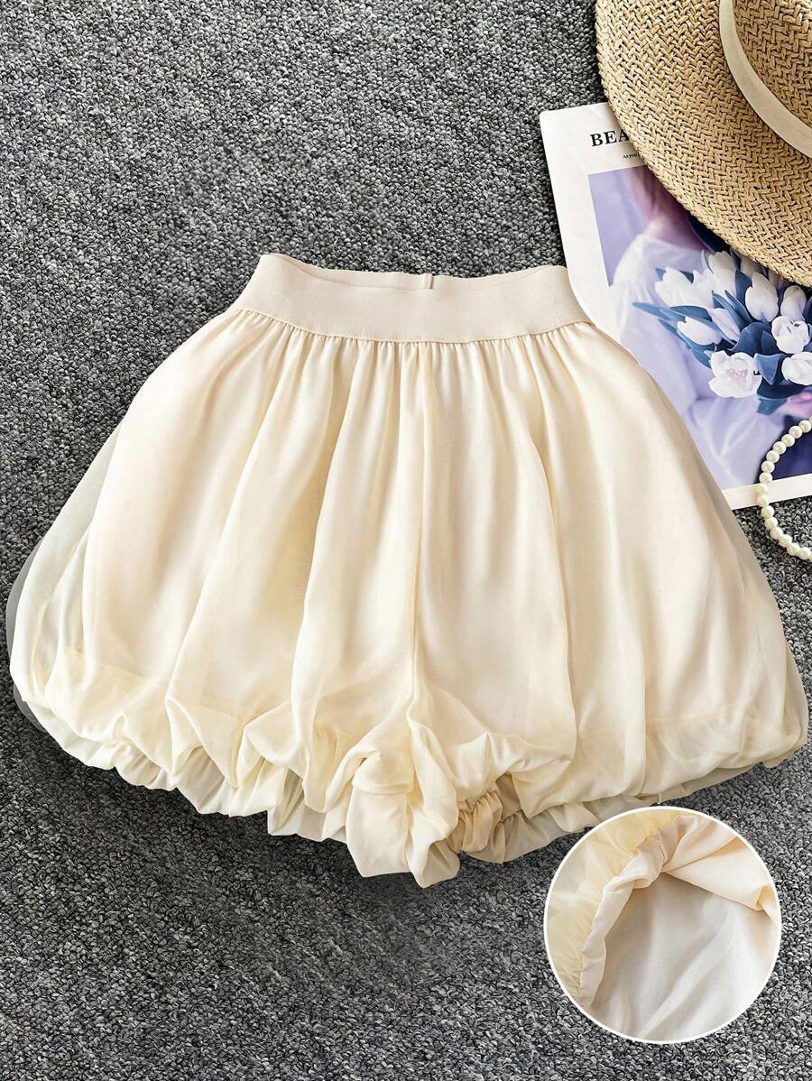 DreamSkyne Romantic Date  Plus Size Women Delicate Outing Sensual Ruffle Hem Atmosphere Shorts - Apricot - View 1